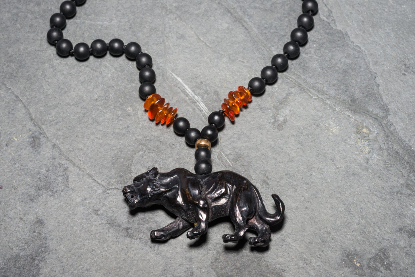 PANTHER AMBER AMULET NECKLACE