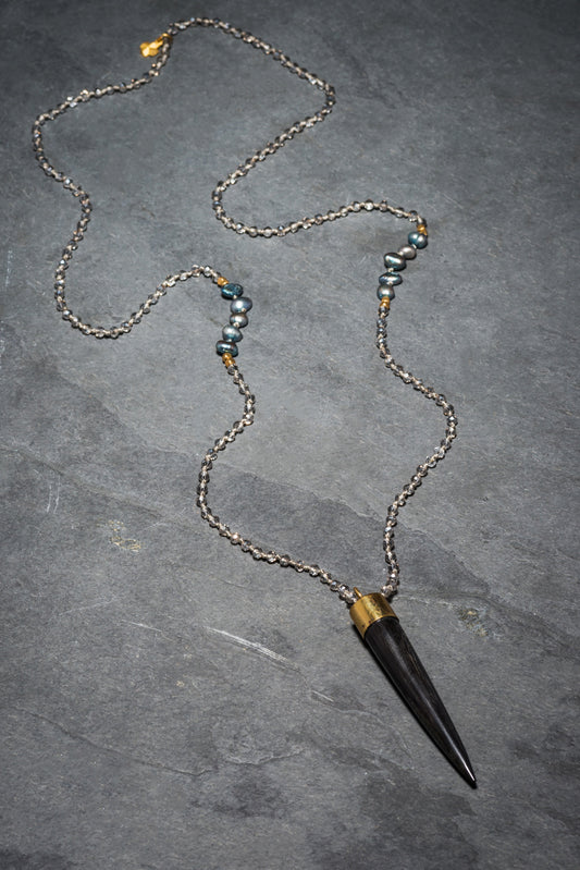 SILVER PEARL HORN TUSK PENDANT