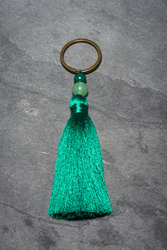 EMERALD SILK TASSEL BAG CHARM