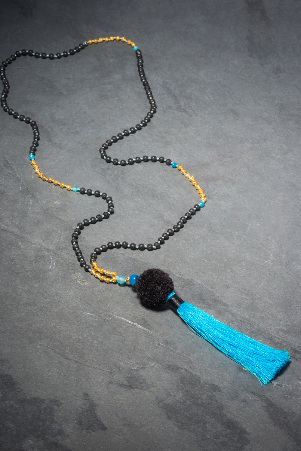 BYZANTINE BLUE POM POM NECKLACE