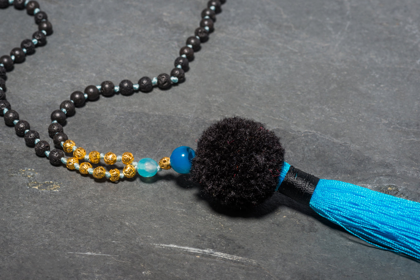BYZANTINE BLUE POM POM NECKLACE
