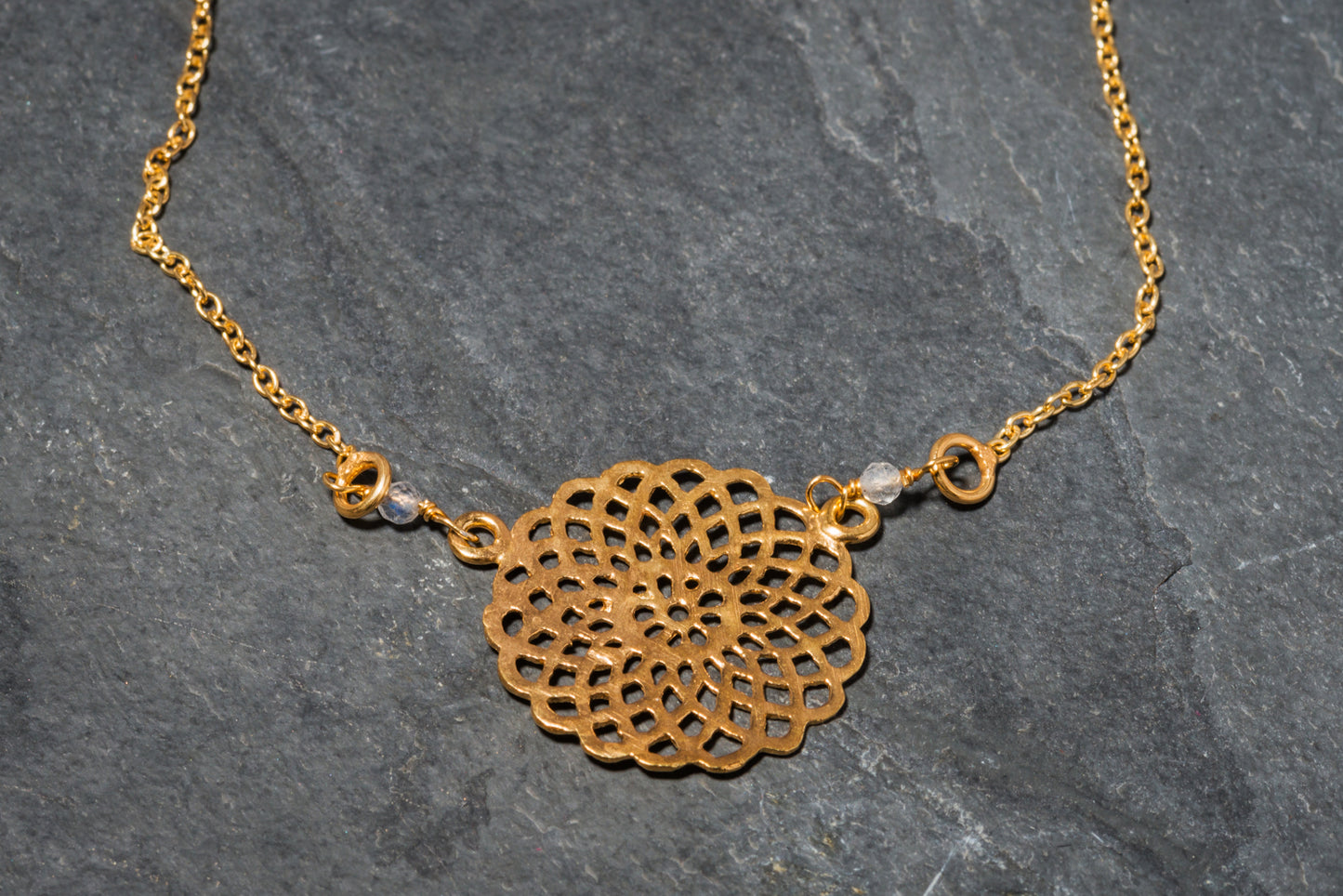 INFINITY MANDALA LABRADORITE PENDANT GOLD