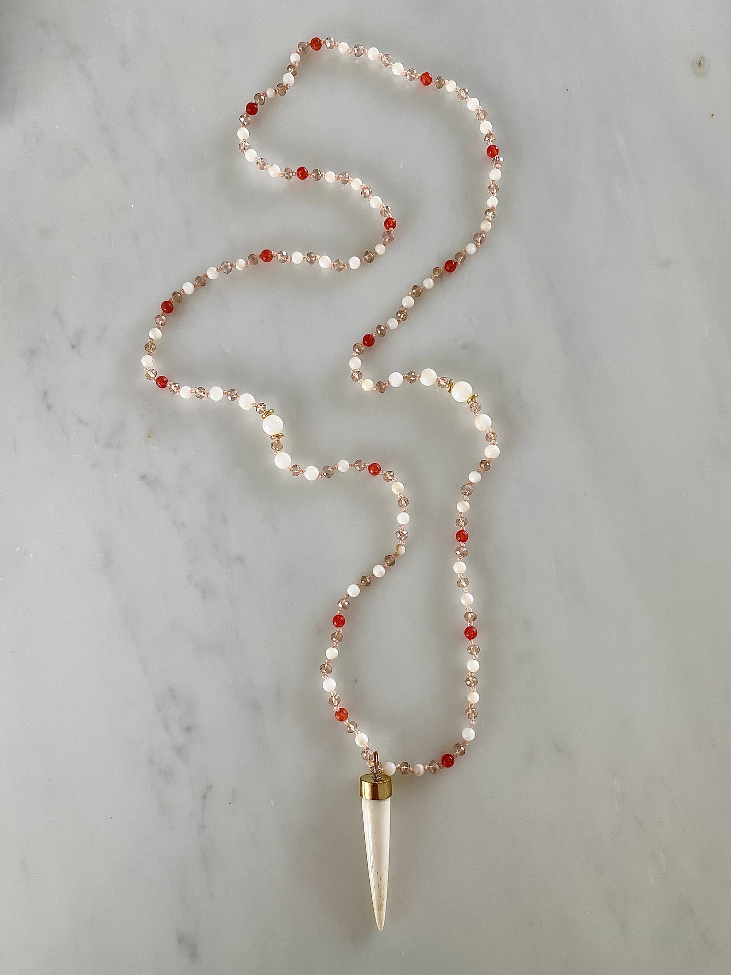 CORAL SHELL BEACH TUSK NECKLACE