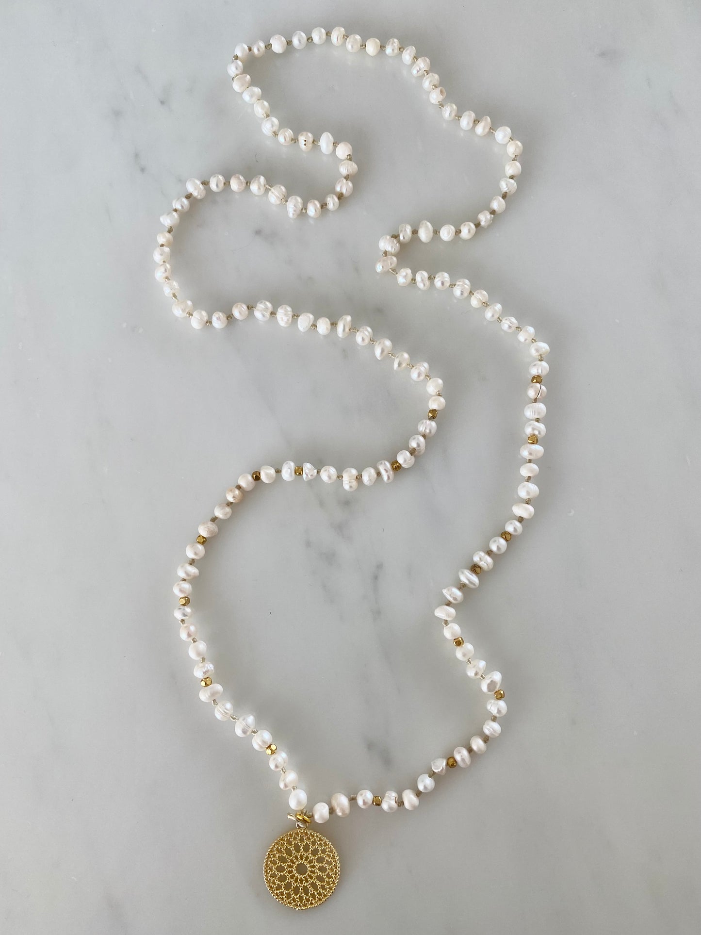 GOLD MANDALA PEARL NECKLACE