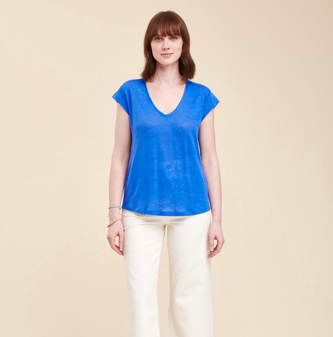 French Linen Low V Tee (4 Colourways)