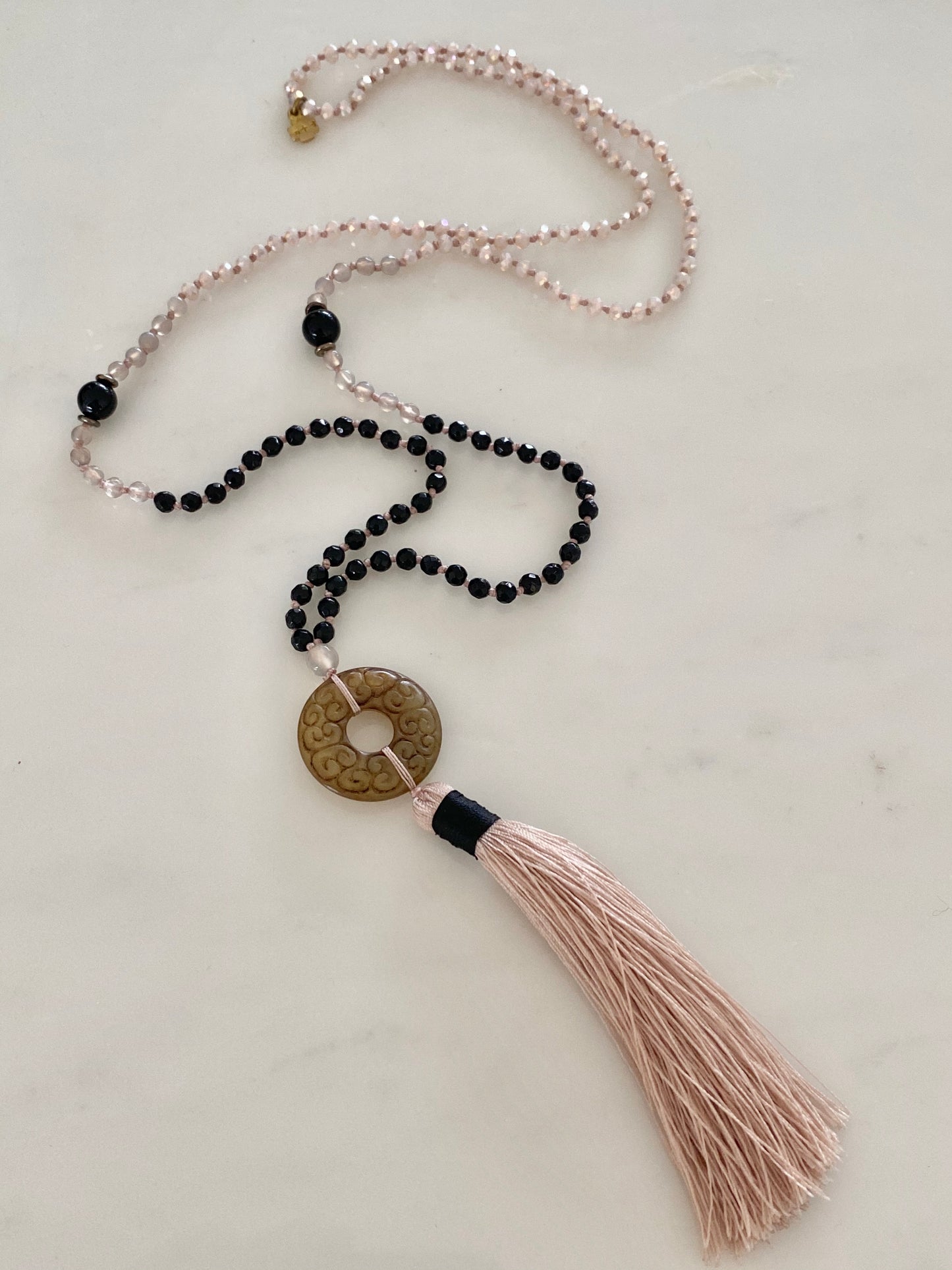 YIN YANG ANTIQUE CARVED NEPHRITE JADE MANDALA NECKLACE