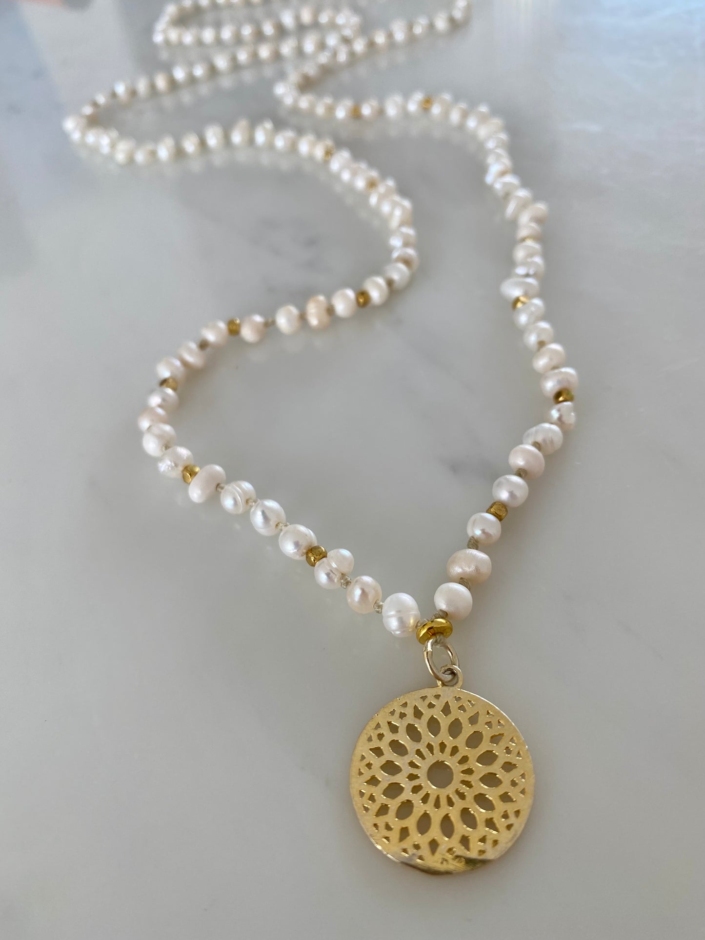 GOLD MANDALA PEARL NECKLACE