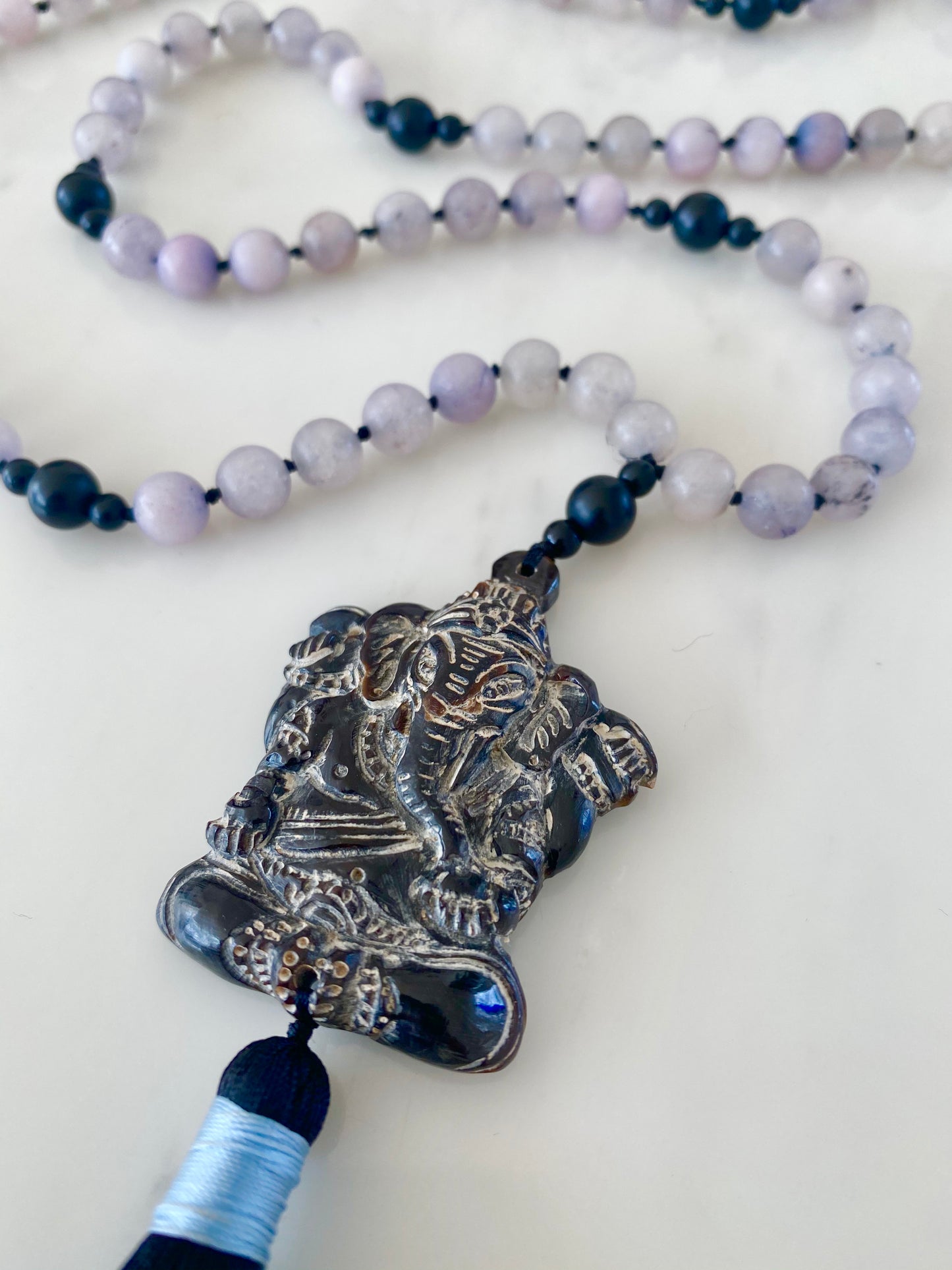 ONYX + BLASTED AGATE GANESHA MALA
