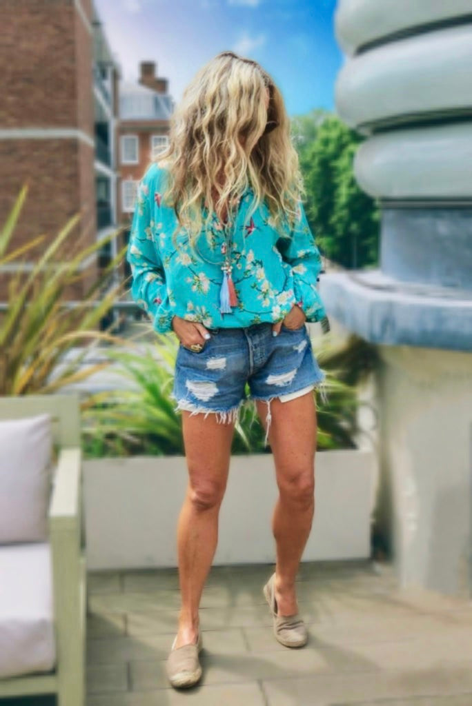 KYOTO LOUNGE SHIRT IN TURQUOISE