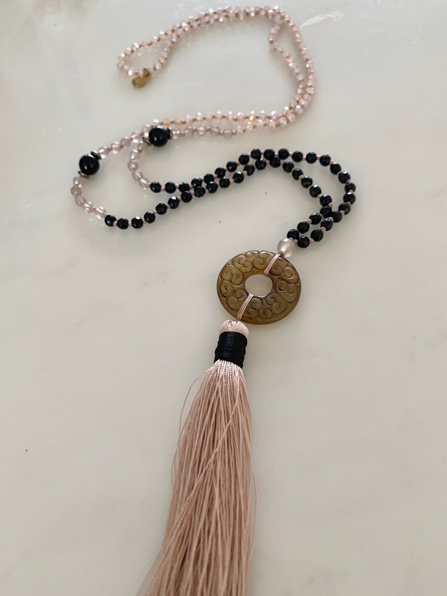 YIN YANG ANTIQUE CARVED NEPHRITE JADE MANDALA NECKLACE