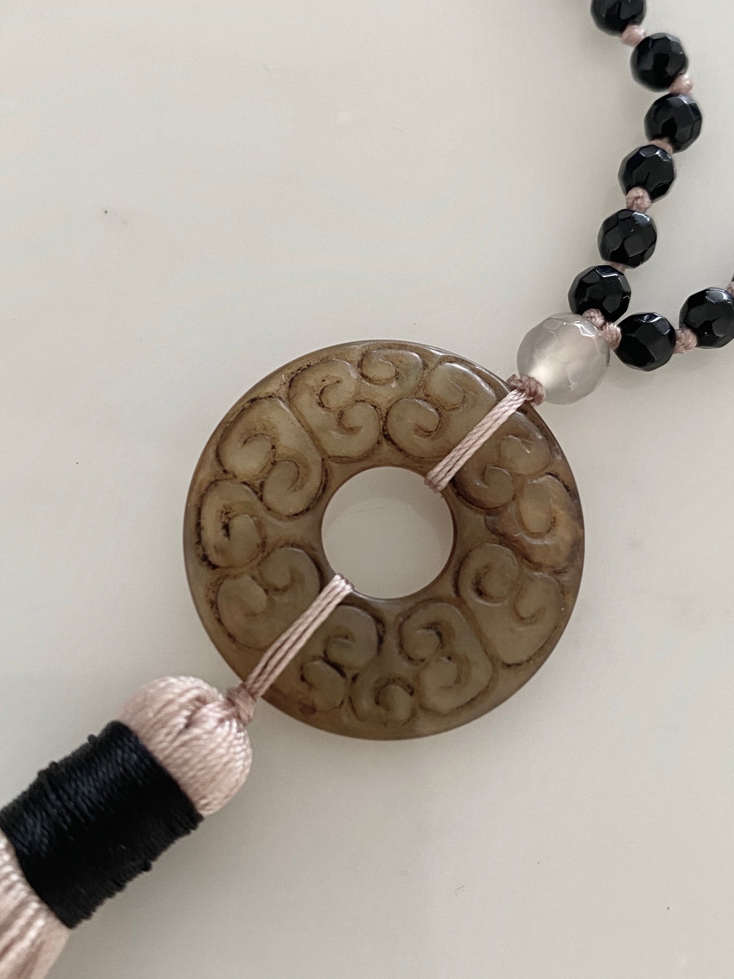 YIN YANG ANTIQUE CARVED NEPHRITE JADE MANDALA NECKLACE