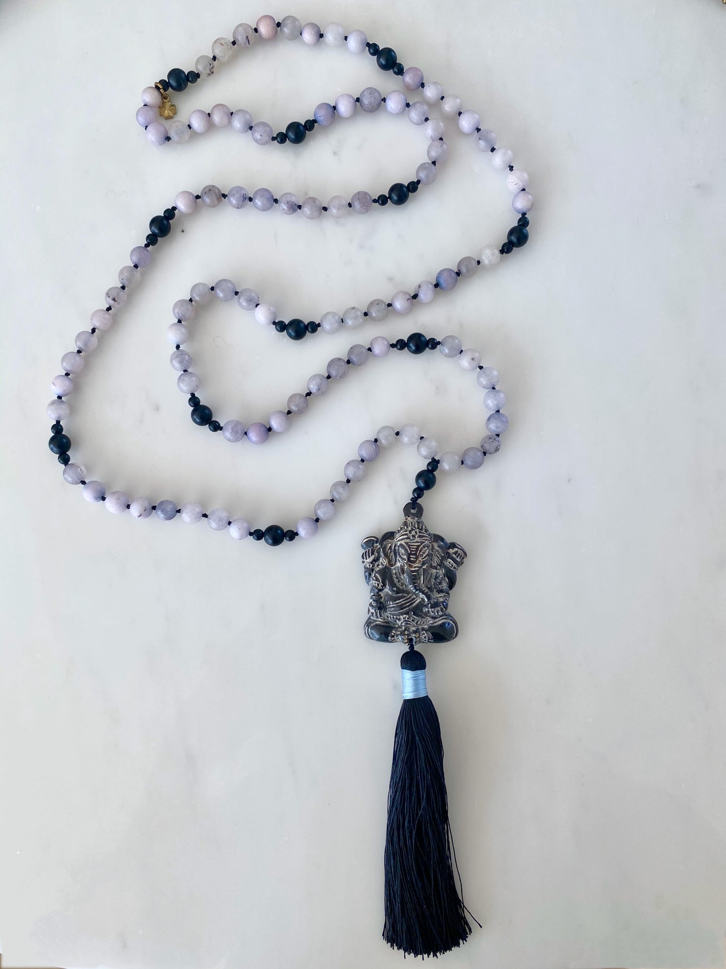 ONYX + BLASTED AGATE GANESHA MALA
