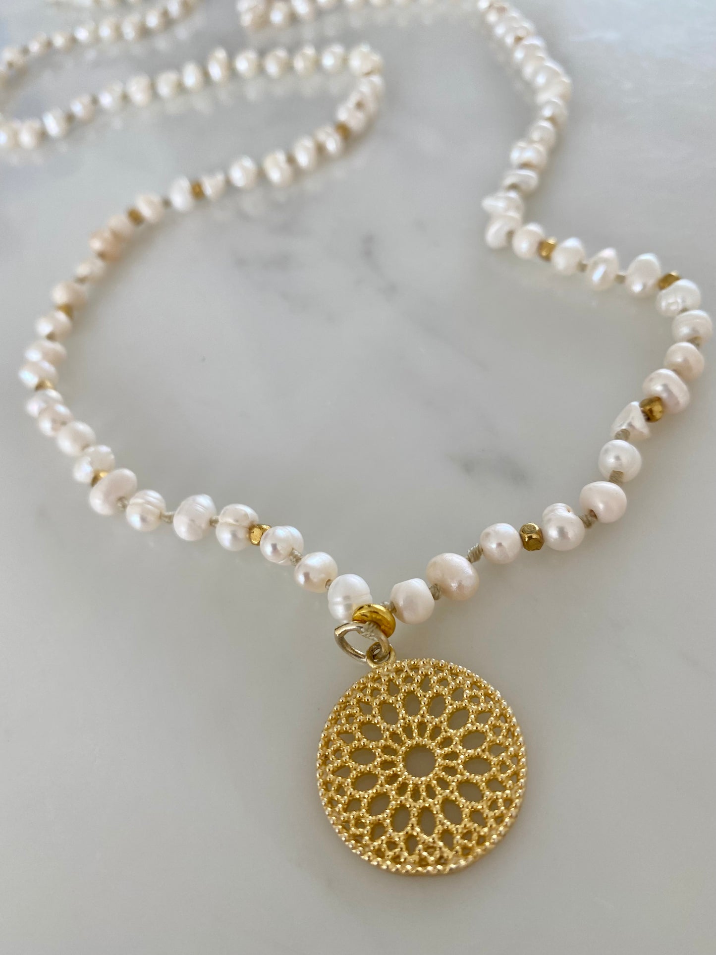 GOLD MANDALA PEARL NECKLACE