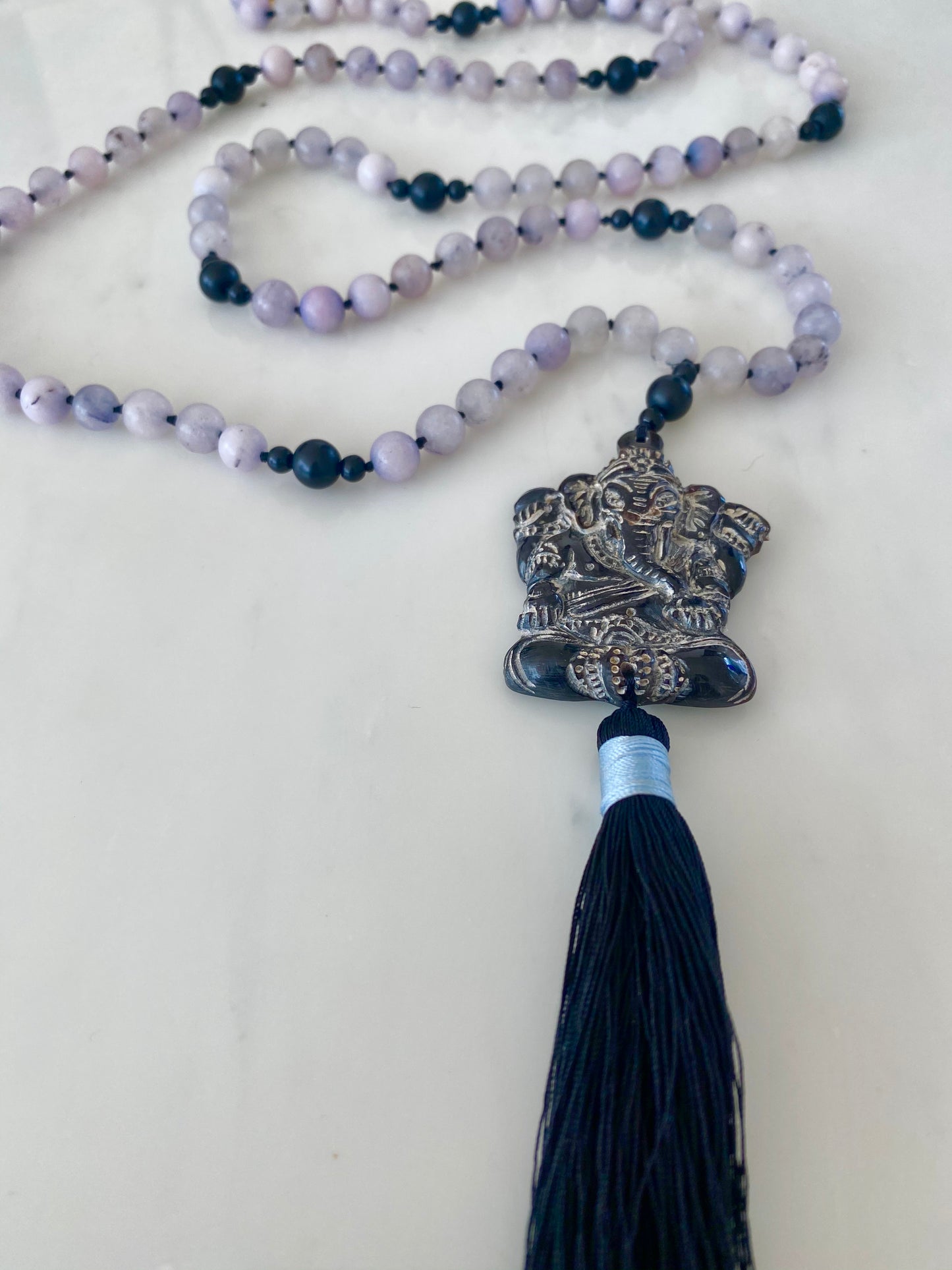 ONYX + BLASTED AGATE GANESHA MALA