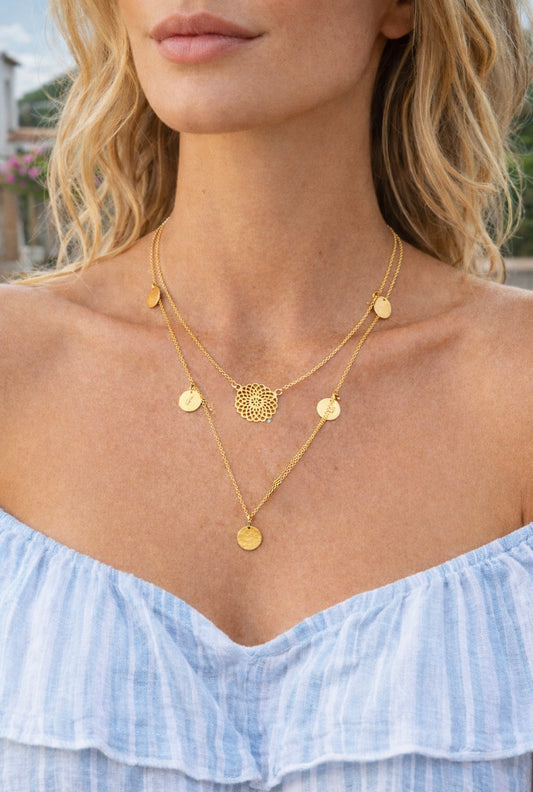 LABRADORITE FIVE DISC NECKLACE GOLD