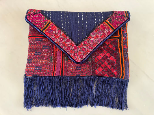 INDIGO NOMAD VINTAGE TRIBAL BANJARA TEXTILE CLUTCH BAG