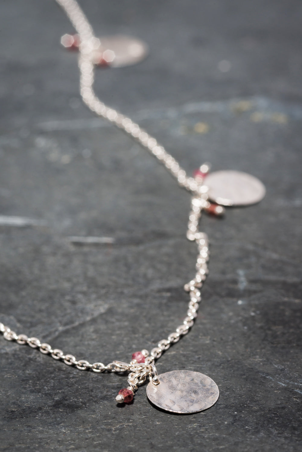 PINK TOURMALINE FIVE DISC NECKLACE SILVER