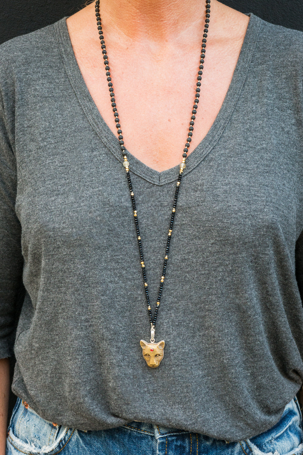 SILVER + BRONZE PANTHER VOLCANIC NECKLACE