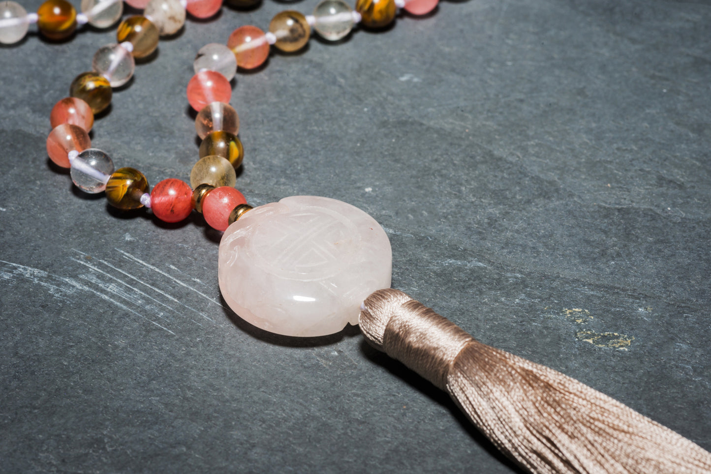 CARVED ROSE MANDALA MALA