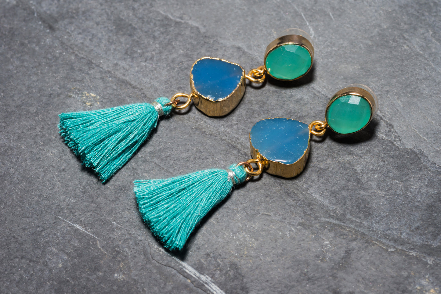 OCEAN SEMI PRECIOUS TASSEL EARRINGS