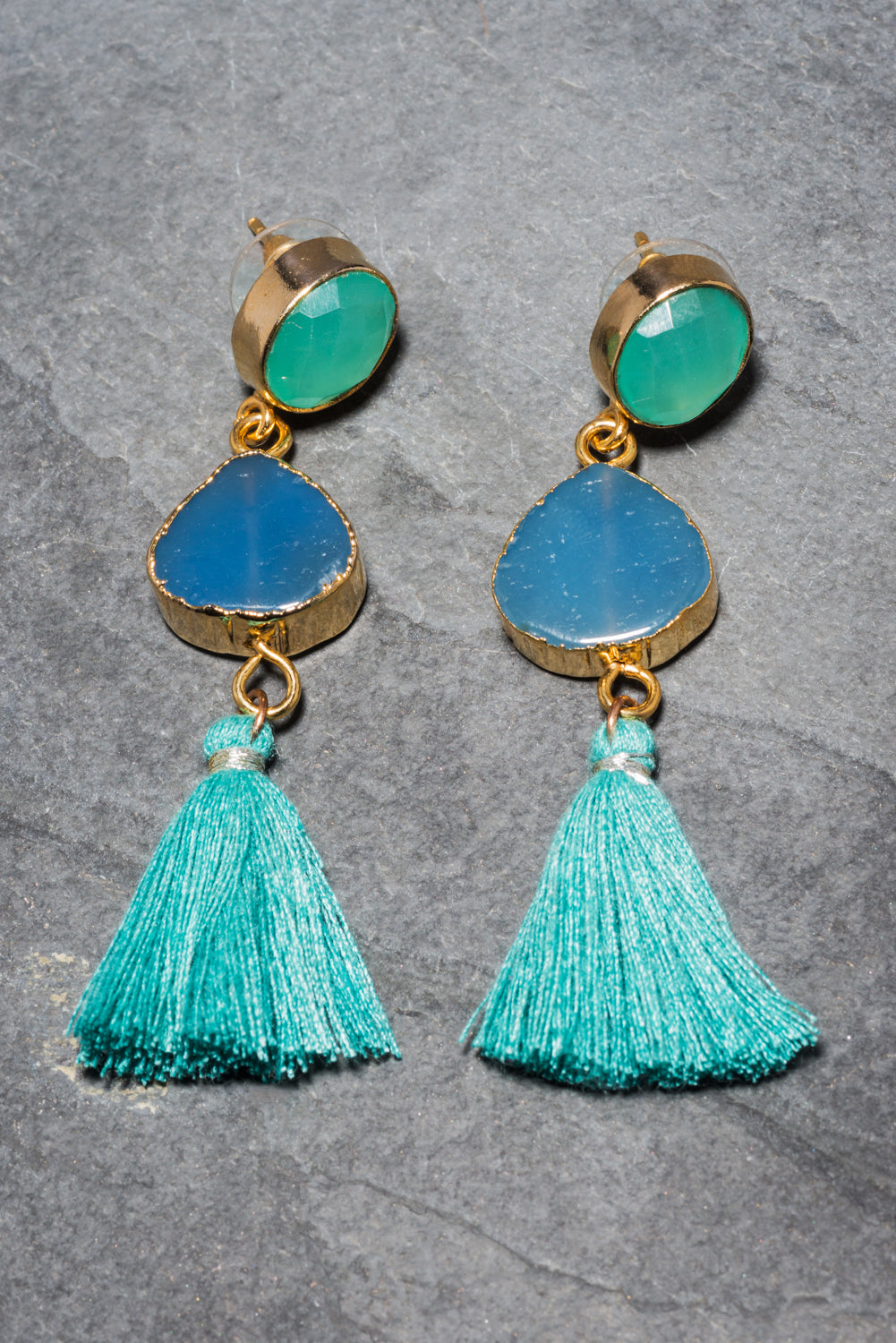 OCEAN SEMI PRECIOUS TASSEL EARRINGS