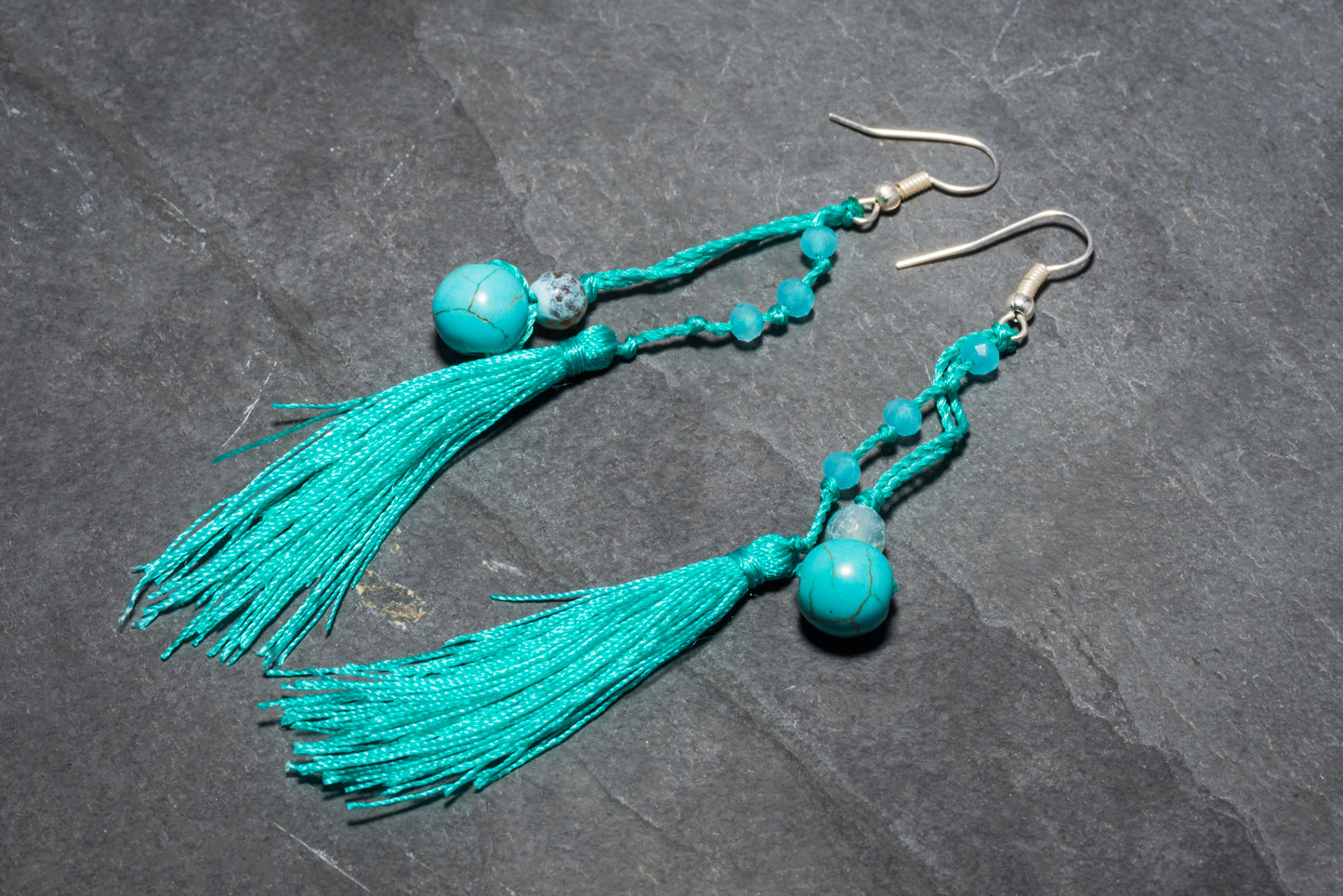 TURQUOISE FEATHERED TASSEL EARRING