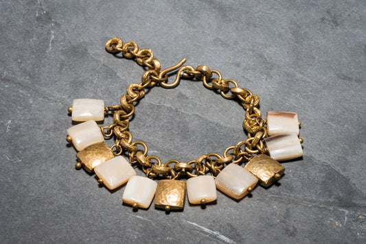 HAMMERED SQUARE + HORN CHARM BALANCING BRACELET