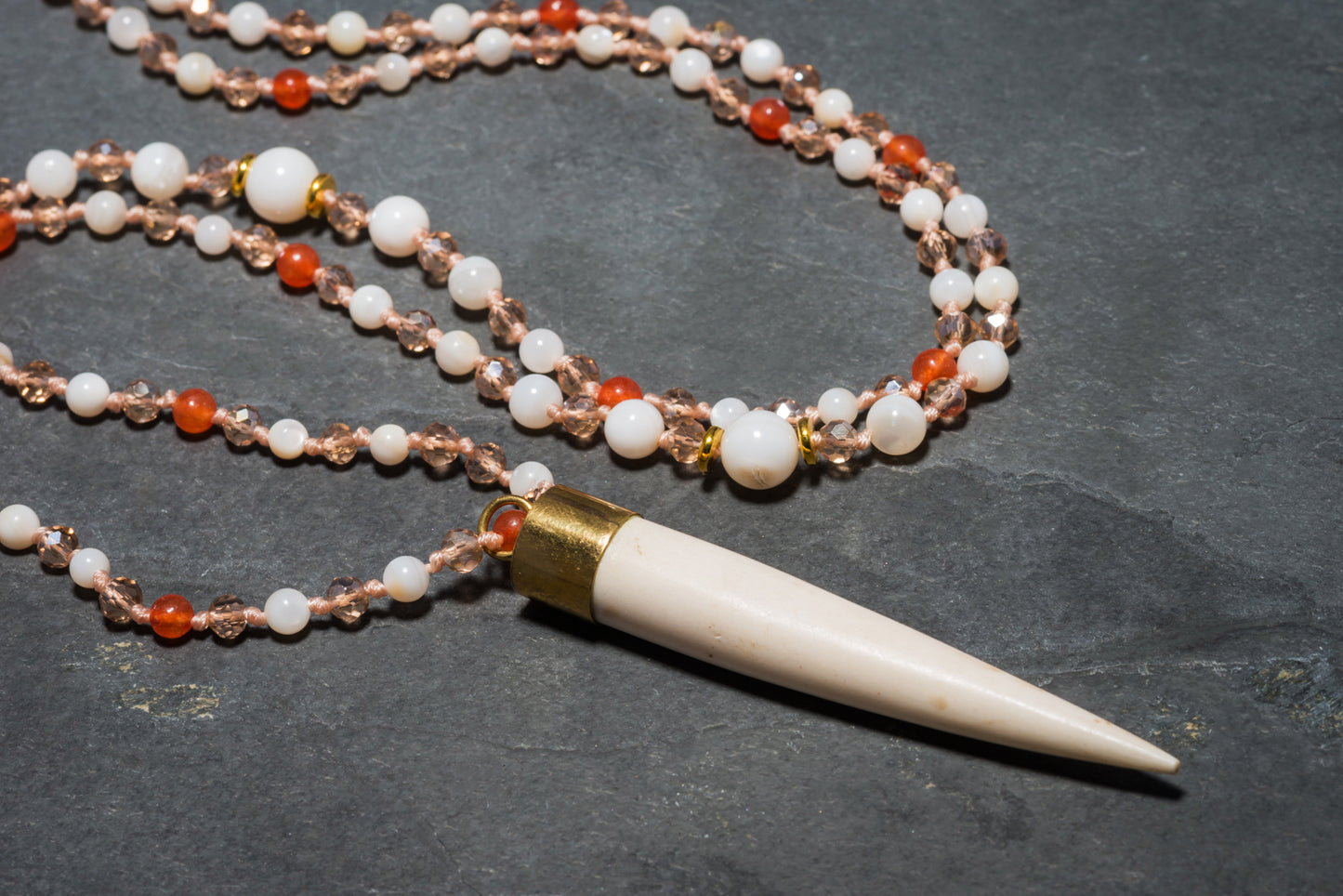 CORAL SHELL BEACH TUSK NECKLACE