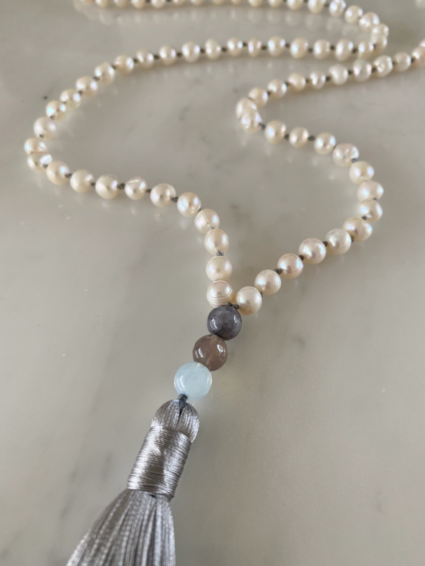 MOONLIGHT PEARLS SILK NECKLACE