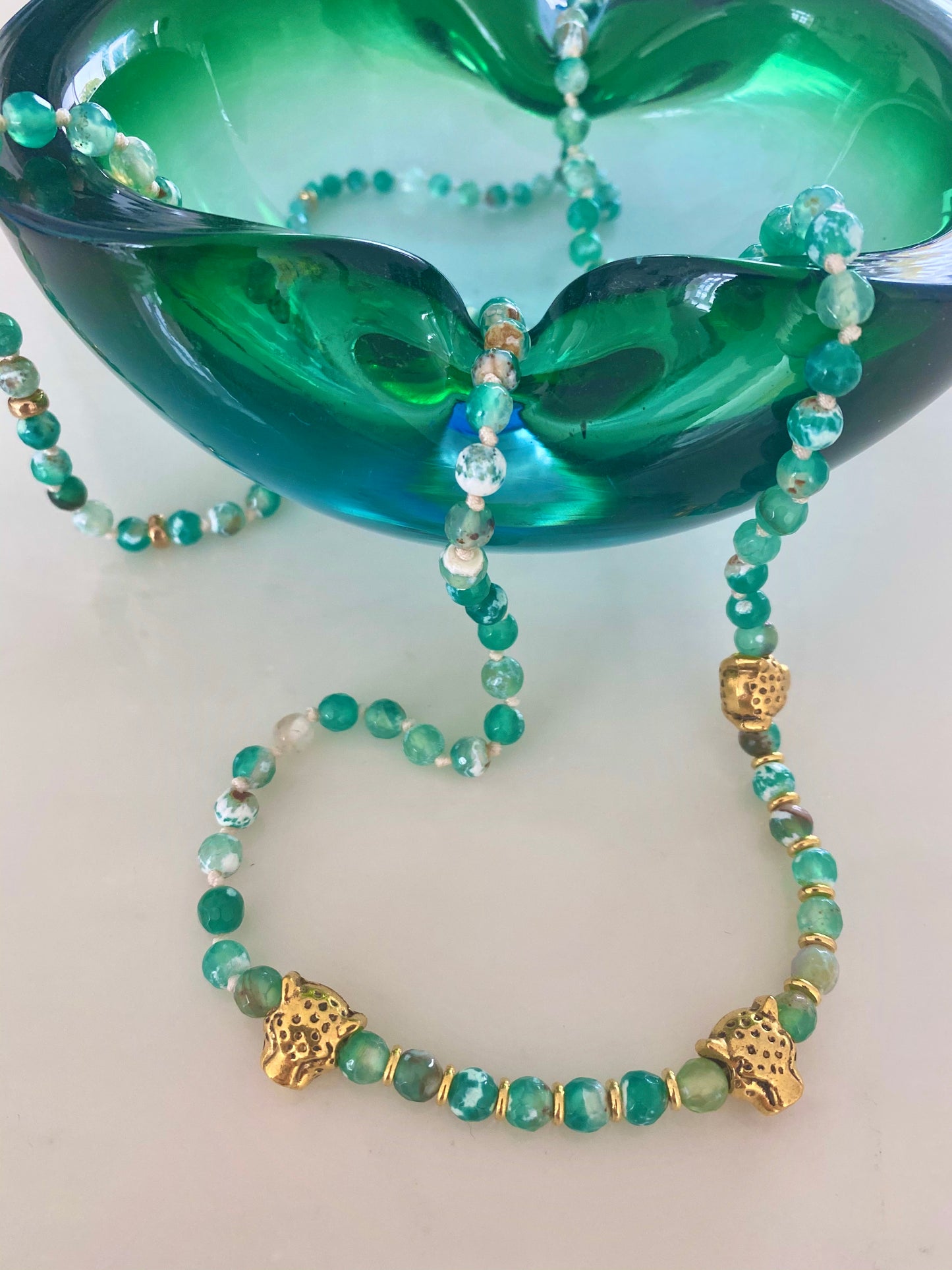 EMERALD AGATE LEOPARD DOUBLE NECKLACE