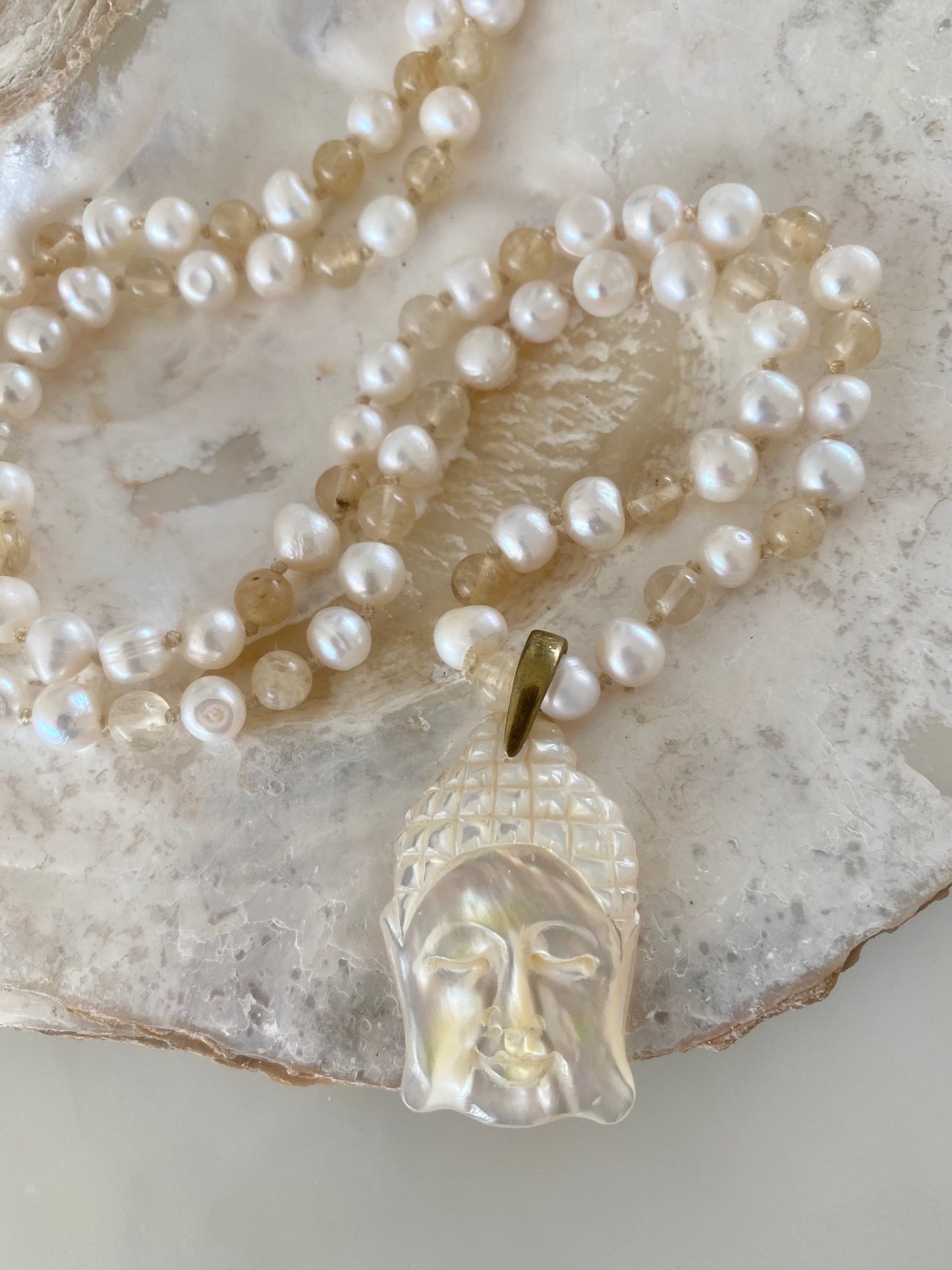 MOTHER OF PEARL BUDDHA NECKLACE