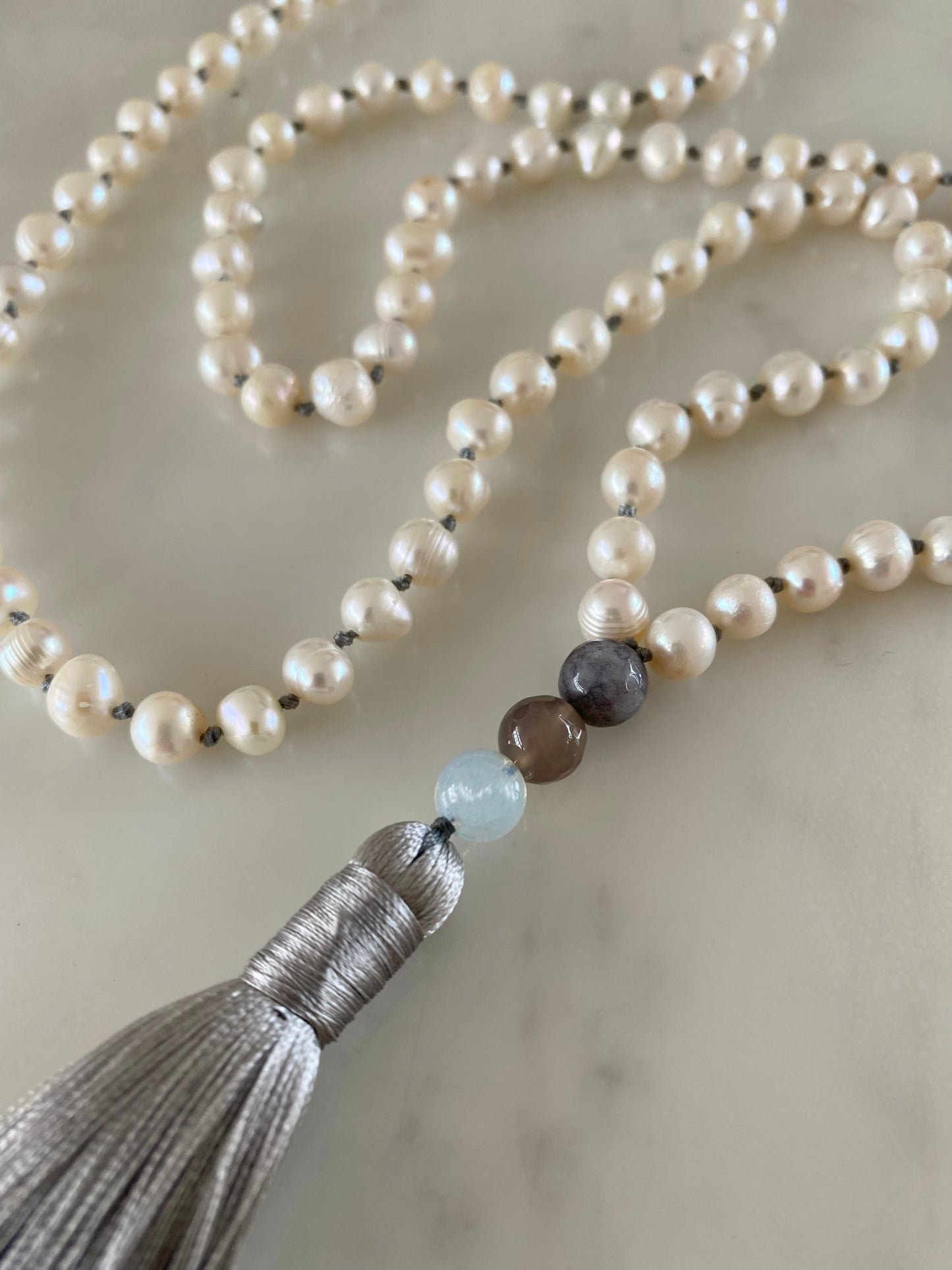 MOONLIGHT PEARLS SILK NECKLACE